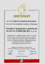 Certifikát o vytvoření rekordu v Setkání Jeníčků a Mařenek 2007
